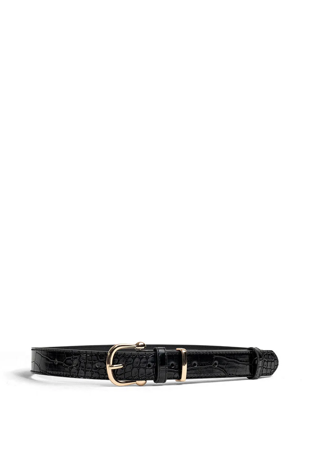 Minimal Croc Belt in Black