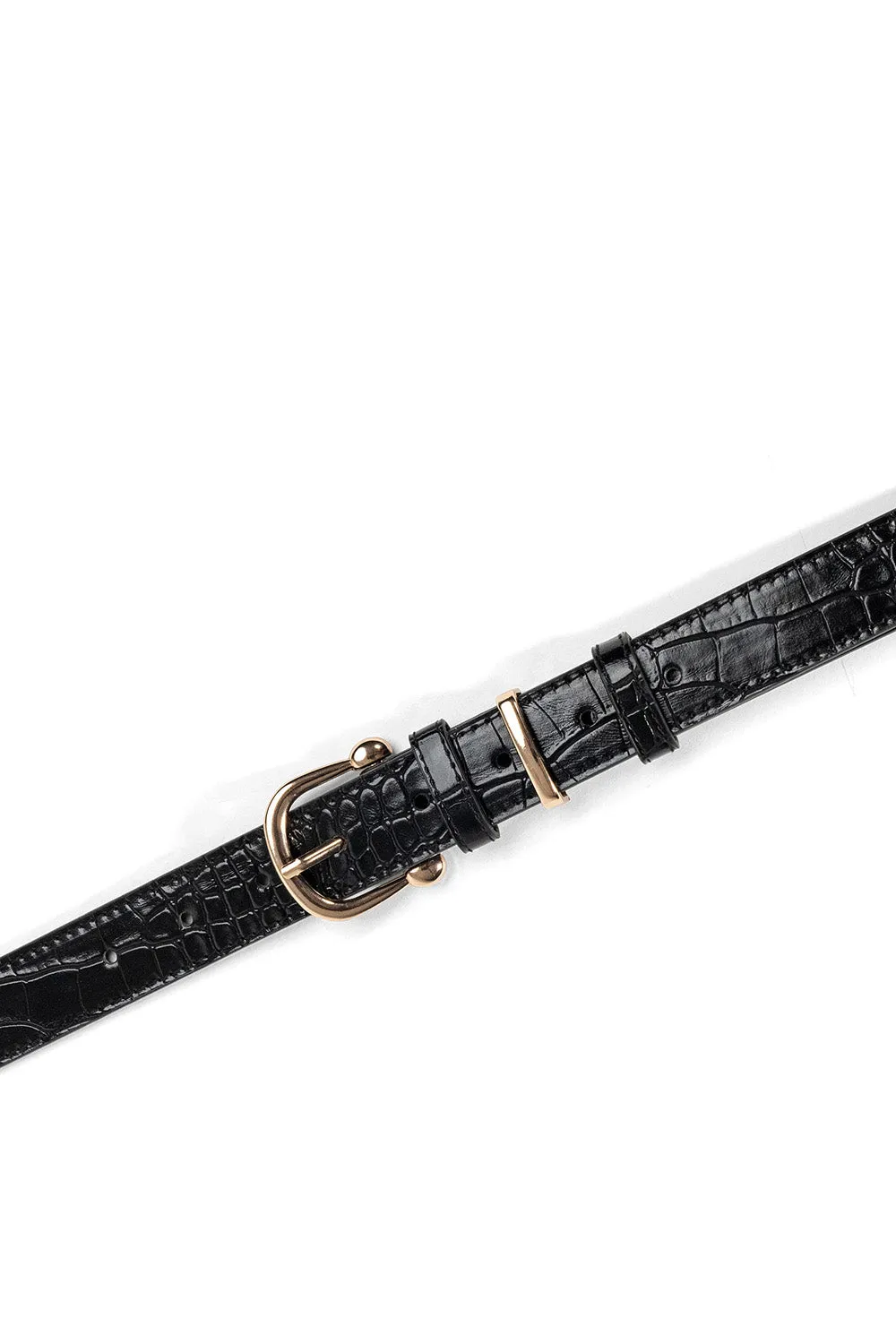 Minimal Croc Belt in Black