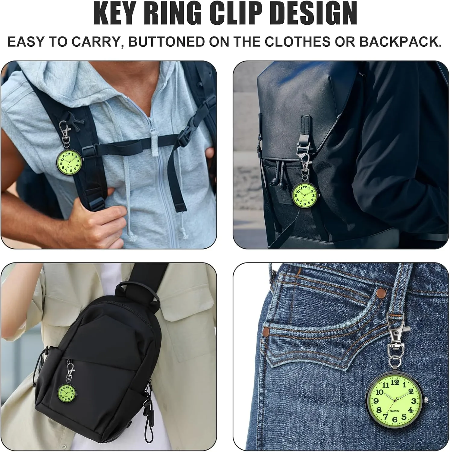 Minimalist Ultra Thin Open Face Quartz Pocket Watch with Key Buckle Unisex Portable Unisex Pocket Watch