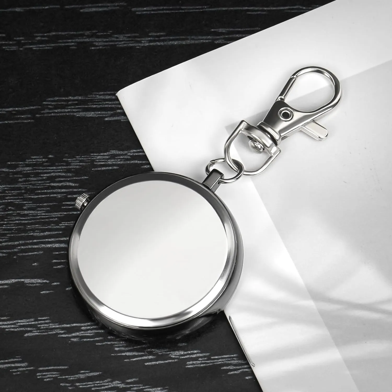 Minimalist Ultra Thin Open Face Quartz Pocket Watch with Key Buckle Unisex Portable Unisex Pocket Watch