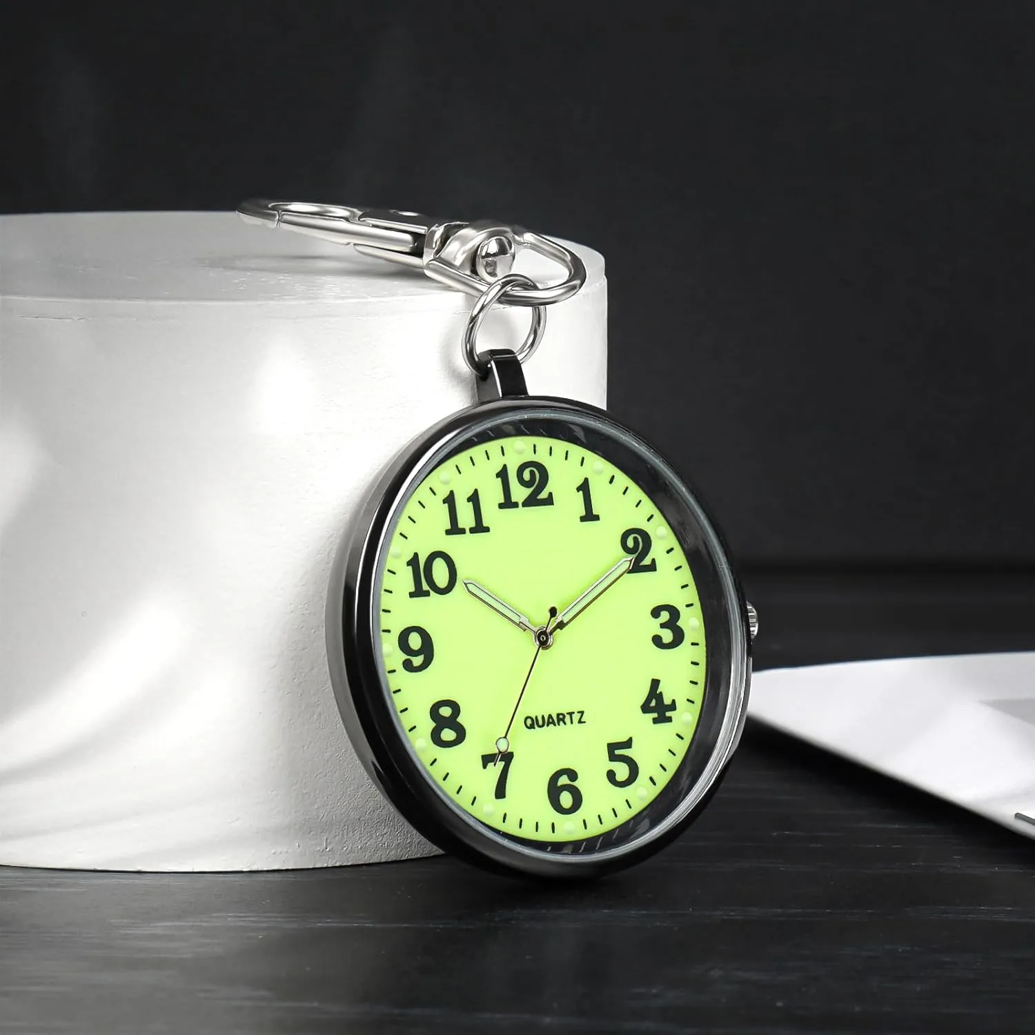 Minimalist Ultra Thin Open Face Quartz Pocket Watch with Key Buckle Unisex Portable Unisex Pocket Watch