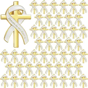 Misdary 50 Pcs Funeral Favors for Guests Funeral Memorial Pin Cross Ribbons Forever in Our Hearts Lapel Brooch Pin for Religious Christian Celebration of Life Mourning Remembrance Day Supplies