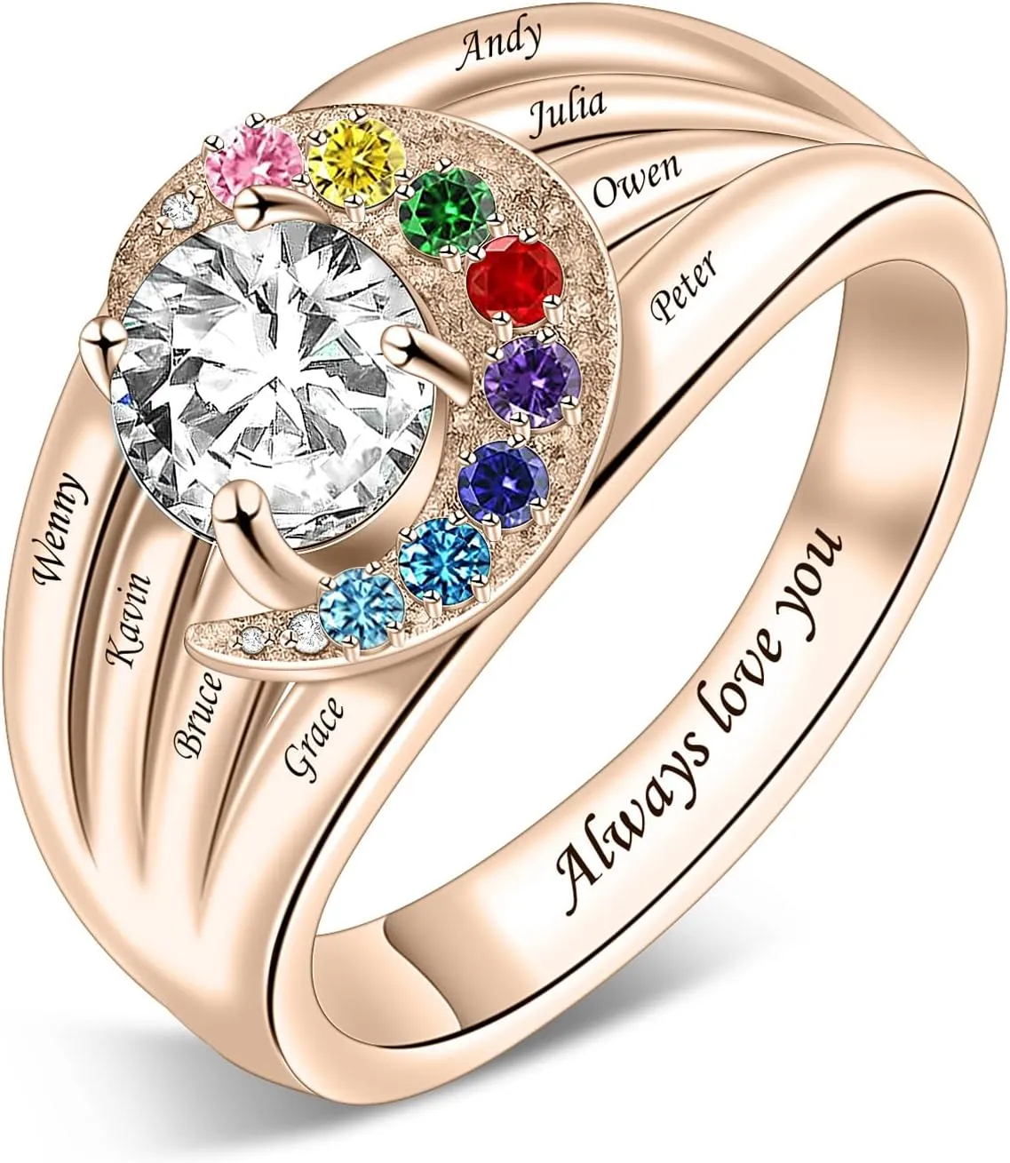 MissNaNa Birthstones Rings Gifts for Mom Custom 1-8 Simulated Birthstones Rings for Women 925 Silver Engraved Rings Promise Rings for Her Grandma Mothers Day Gift