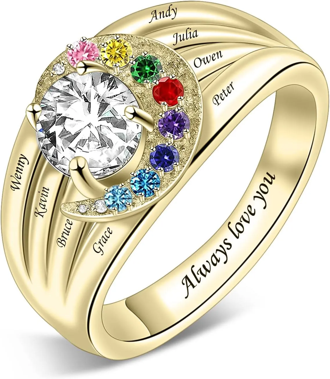 MissNaNa Birthstones Rings Gifts for Mom Custom 1-8 Simulated Birthstones Rings for Women 925 Silver Engraved Rings Promise Rings for Her Grandma Mothers Day Gift