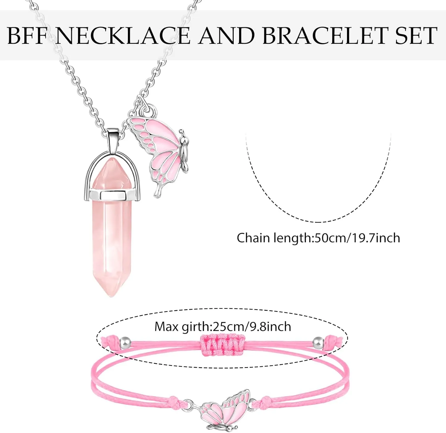 MJartoria BFF Necklace and Bracelets for 2-Crystal Friendship Necklace Bracelet Best Friend Necklace Matching Necklace Bracelets Gifts