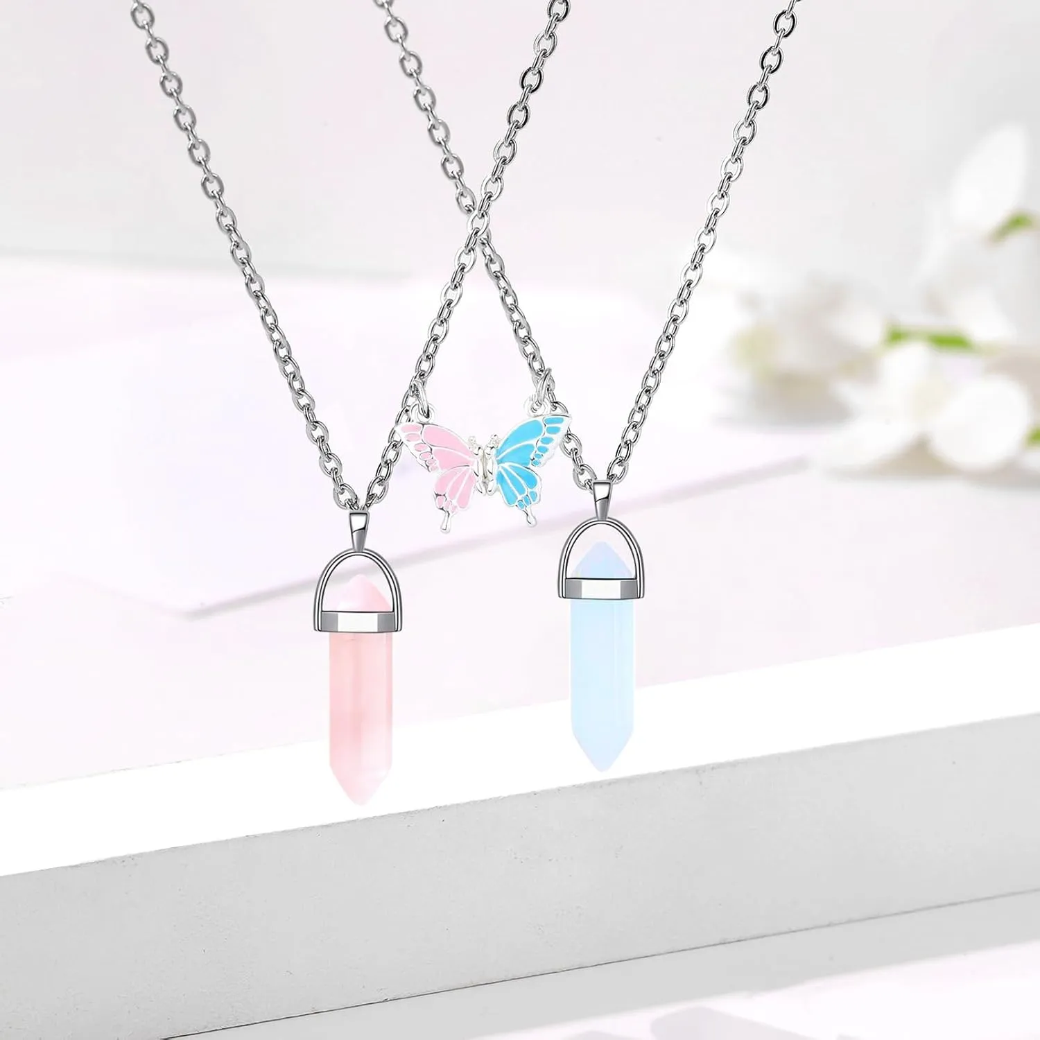 MJartoria BFF Necklace and Bracelets for 2-Crystal Friendship Necklace Bracelet Best Friend Necklace Matching Necklace Bracelets Gifts