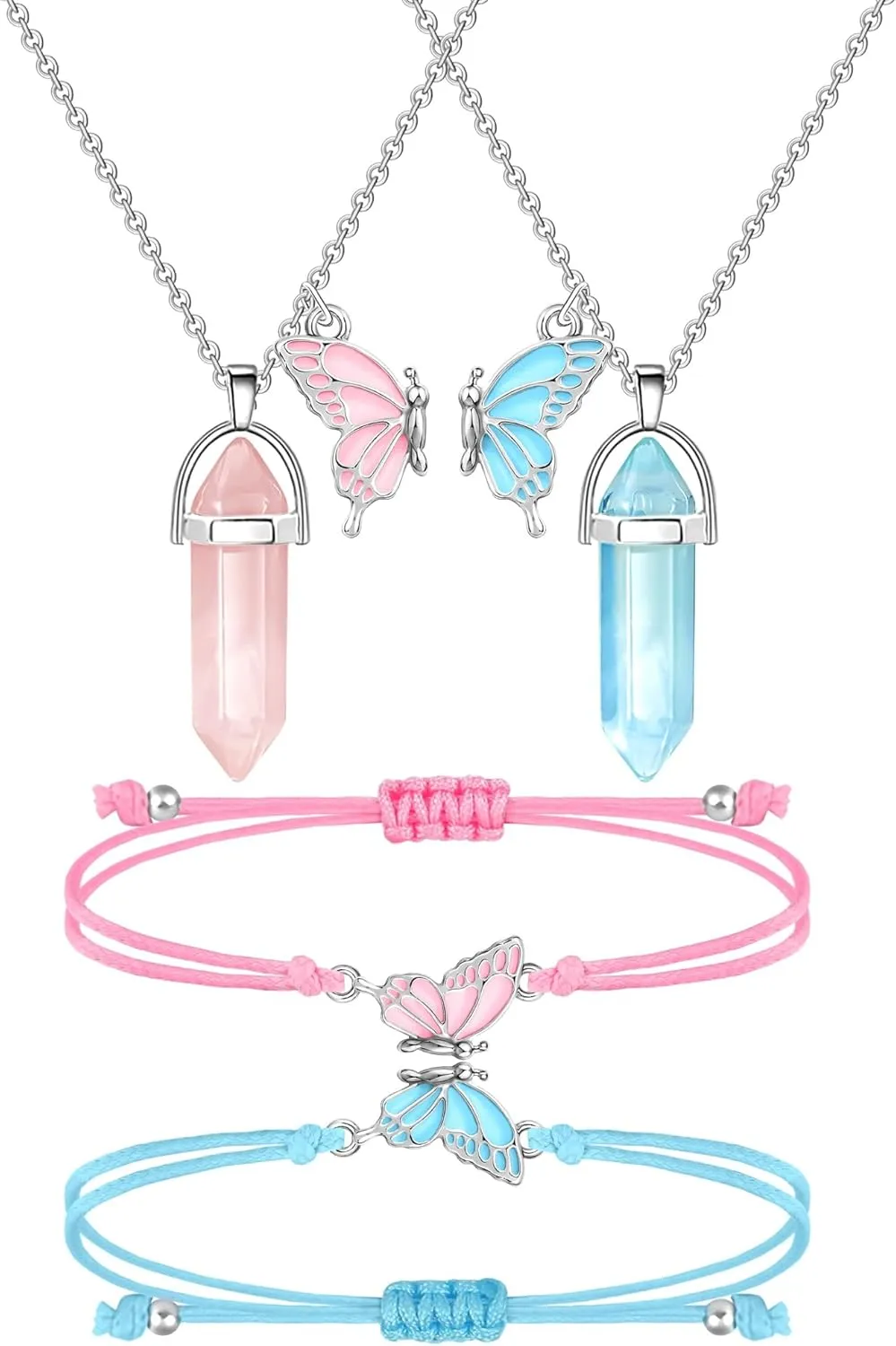 MJartoria BFF Necklace and Bracelets for 2-Crystal Friendship Necklace Bracelet Best Friend Necklace Matching Necklace Bracelets Gifts
