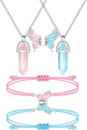 MJartoria BFF Necklace and Bracelets for 2-Crystal Friendship Necklace Bracelet Best Friend Necklace Matching Necklace Bracelets Gifts