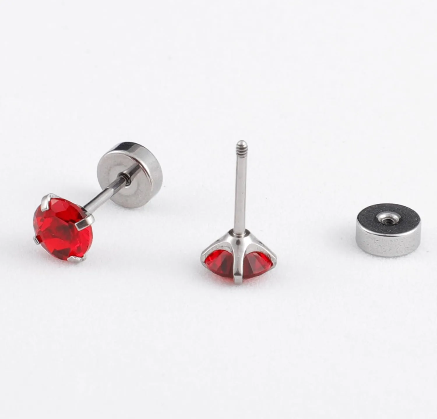 MJust Hypoallergenic Flat Back Earrings for Women & Men, 4 Pairs Implant Grade Titanium Stud Earrings with Flat Backs for Cartilage, Screw Back Pure Titanium Earrings Set for Sensitive Ears with CZ