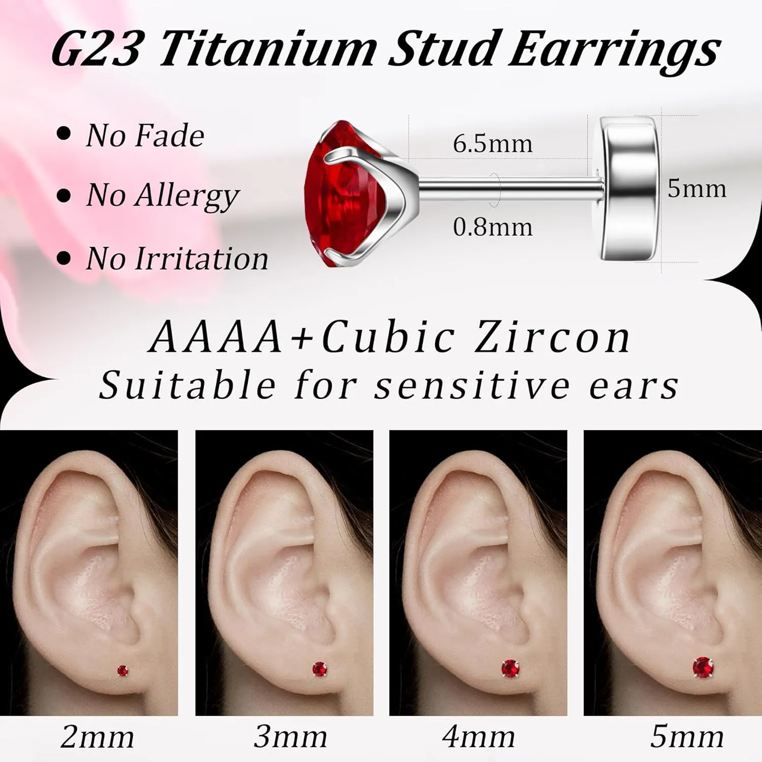 MJust Hypoallergenic Flat Back Earrings for Women & Men, 4 Pairs Implant Grade Titanium Stud Earrings with Flat Backs for Cartilage, Screw Back Pure Titanium Earrings Set for Sensitive Ears with CZ