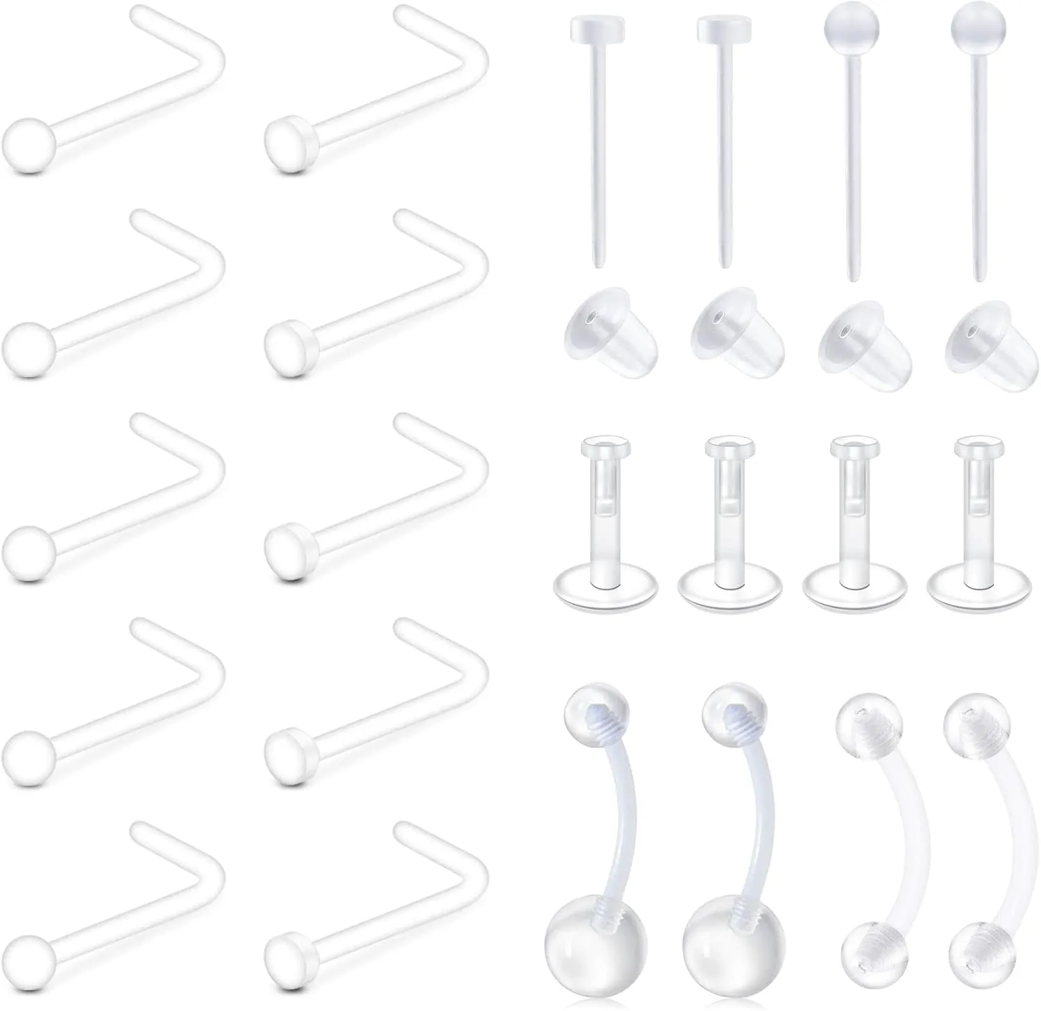 MODRSA Clear Nose Studs Clear Nose Rings for Work Plastic Nose Rings for Surgery Clear Nose Retainer Clear Earrings for Sports Plastic Belly Button Rings Clear Lip Piercing Clear Cartilage Earring