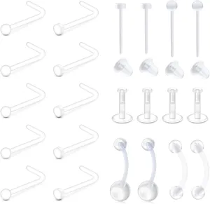 MODRSA Clear Nose Studs Clear Nose Rings for Work Plastic Nose Rings for Surgery Clear Nose Retainer Clear Earrings for Sports Plastic Belly Button Rings Clear Lip Piercing Clear Cartilage Earring