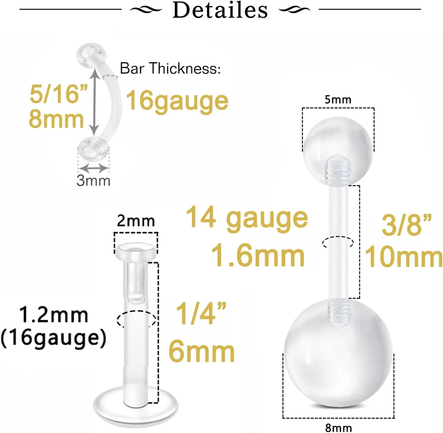MODRSA Clear Nose Studs Clear Nose Rings for Work Plastic Nose Rings for Surgery Clear Nose Retainer Clear Earrings for Sports Plastic Belly Button Rings Clear Lip Piercing Clear Cartilage Earring