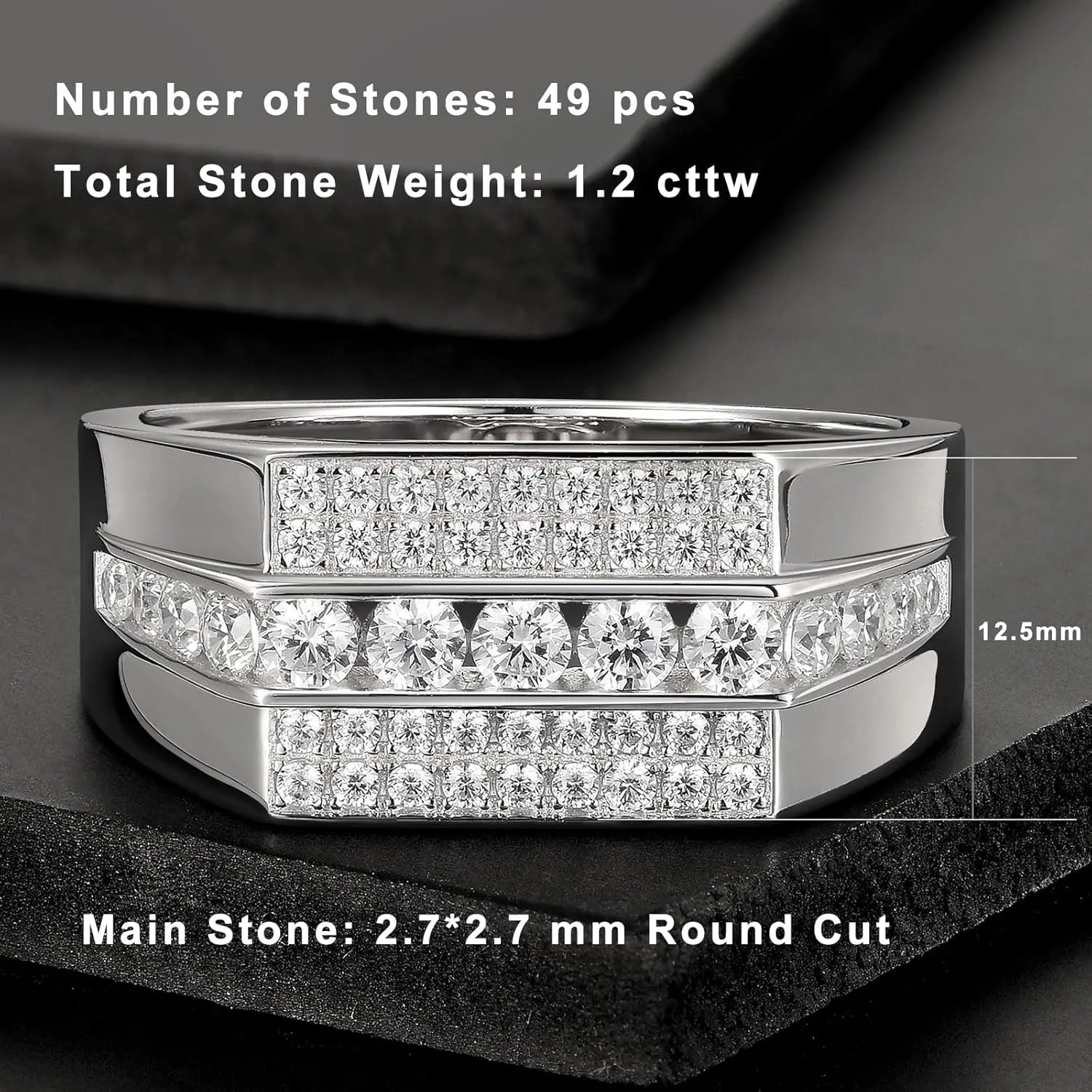 Moissanite Mens Wedding Band D Color VVS1 925 Sterling Silver Engagement Rings Pave Round Eternity Promise Ring Size 7-13