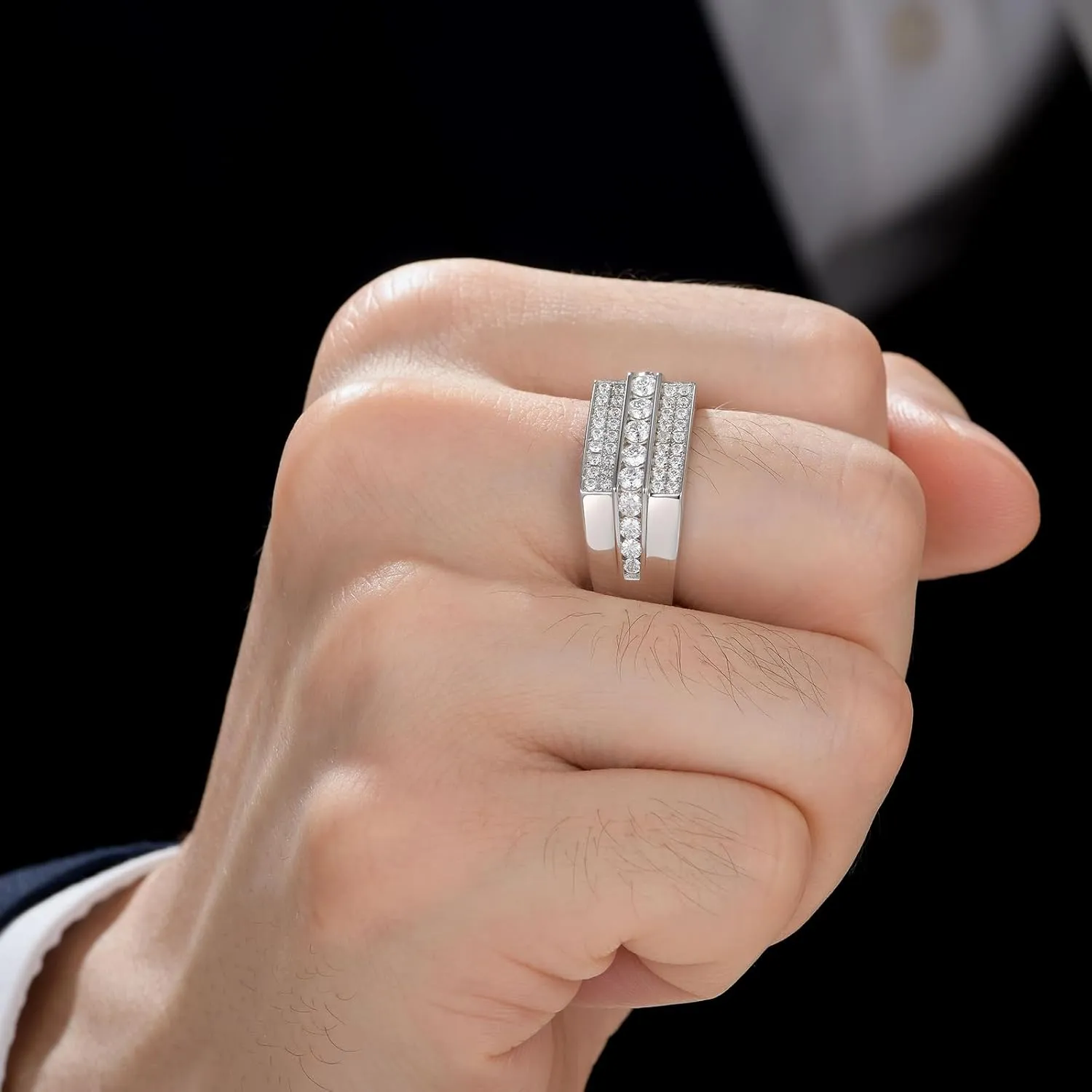 Moissanite Mens Wedding Band D Color VVS1 925 Sterling Silver Engagement Rings Pave Round Eternity Promise Ring Size 7-13