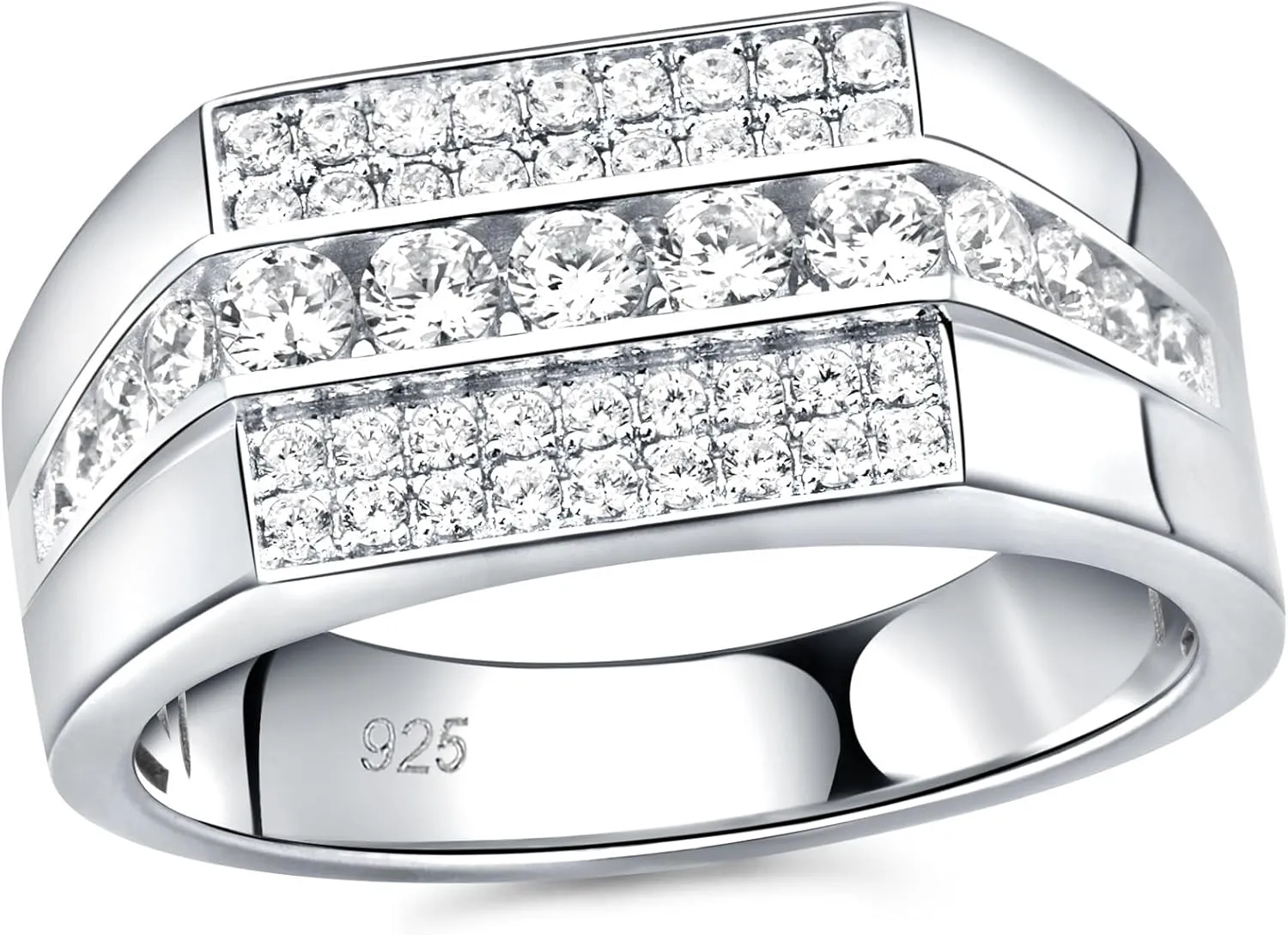 Moissanite Mens Wedding Band D Color VVS1 925 Sterling Silver Engagement Rings Pave Round Eternity Promise Ring Size 7-13