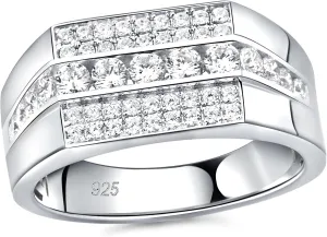 Moissanite Mens Wedding Band D Color VVS1 925 Sterling Silver Engagement Rings Pave Round Eternity Promise Ring Size 7-13