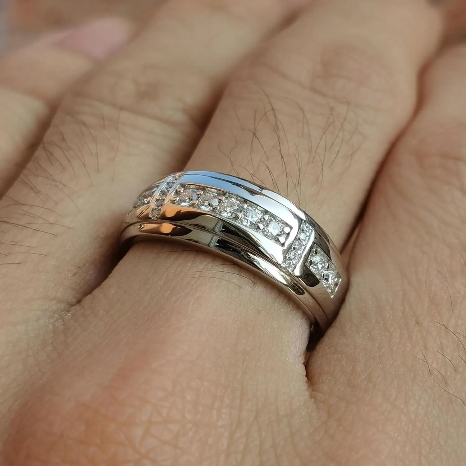 Moissanite Mens Wedding Band D Color VVS1 925 Sterling Silver Ring Promise Rings For Him Round Cut Engagement Eternity Size 7-13