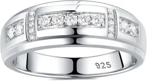Moissanite Mens Wedding Band D Color VVS1 925 Sterling Silver Ring Promise Rings For Him Round Cut Engagement Eternity Size 7-13