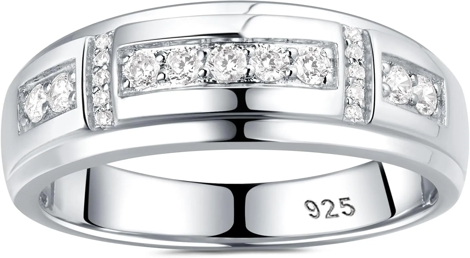Moissanite Mens Wedding Band D Color VVS1 925 Sterling Silver Ring Promise Rings For Him Round Cut Engagement Eternity Size 7-13