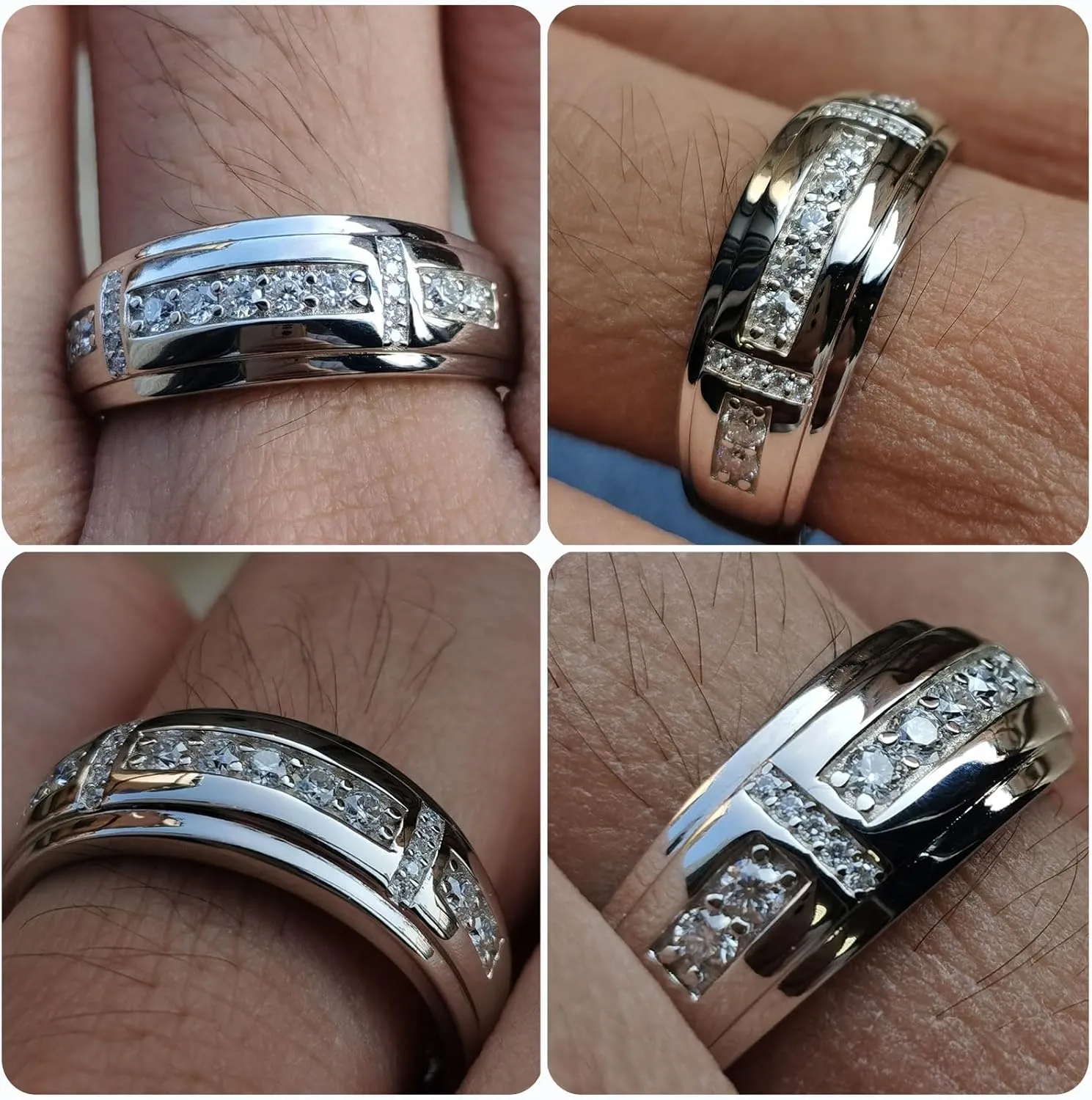 Moissanite Mens Wedding Band D Color VVS1 925 Sterling Silver Ring Promise Rings For Him Round Cut Engagement Eternity Size 7-13