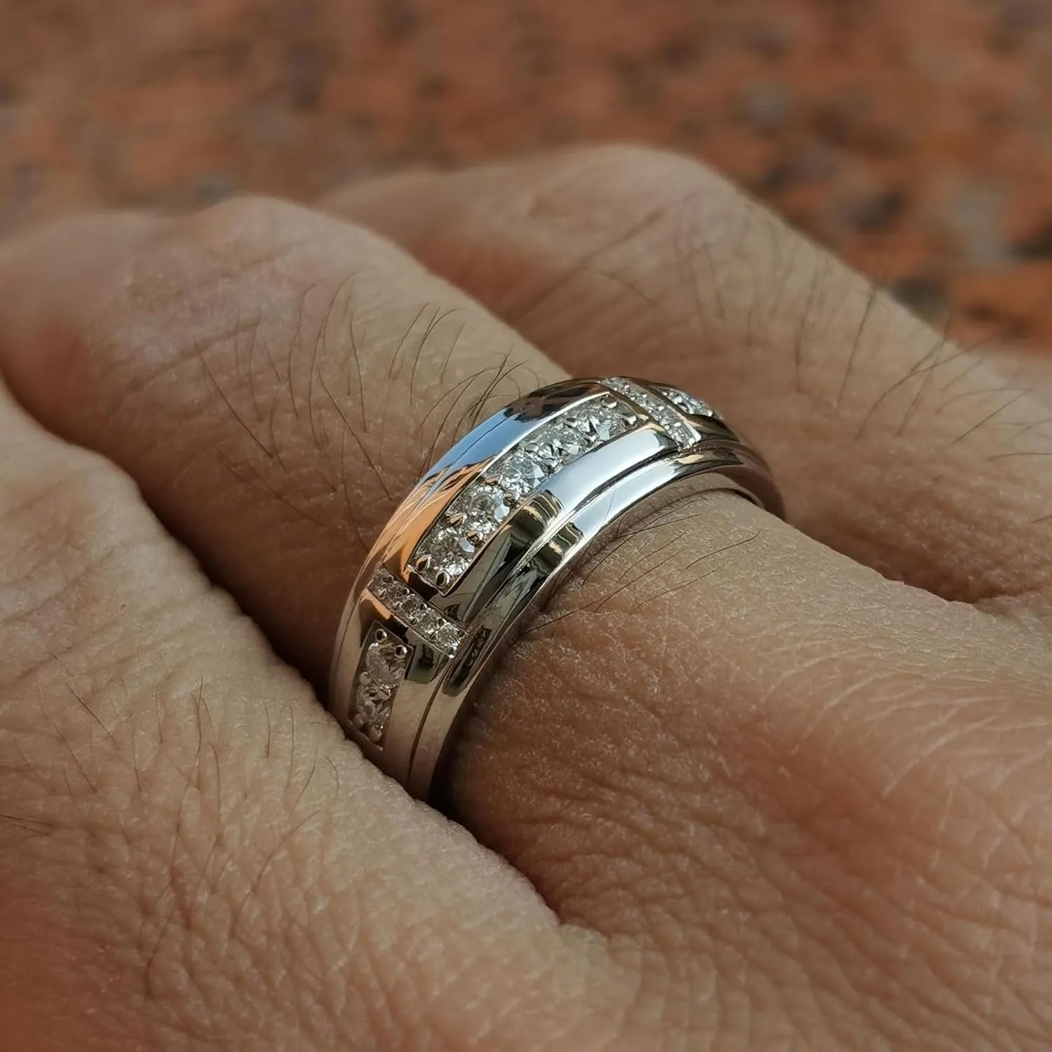 Moissanite Mens Wedding Band D Color VVS1 925 Sterling Silver Ring Promise Rings For Him Round Cut Engagement Eternity Size 7-13