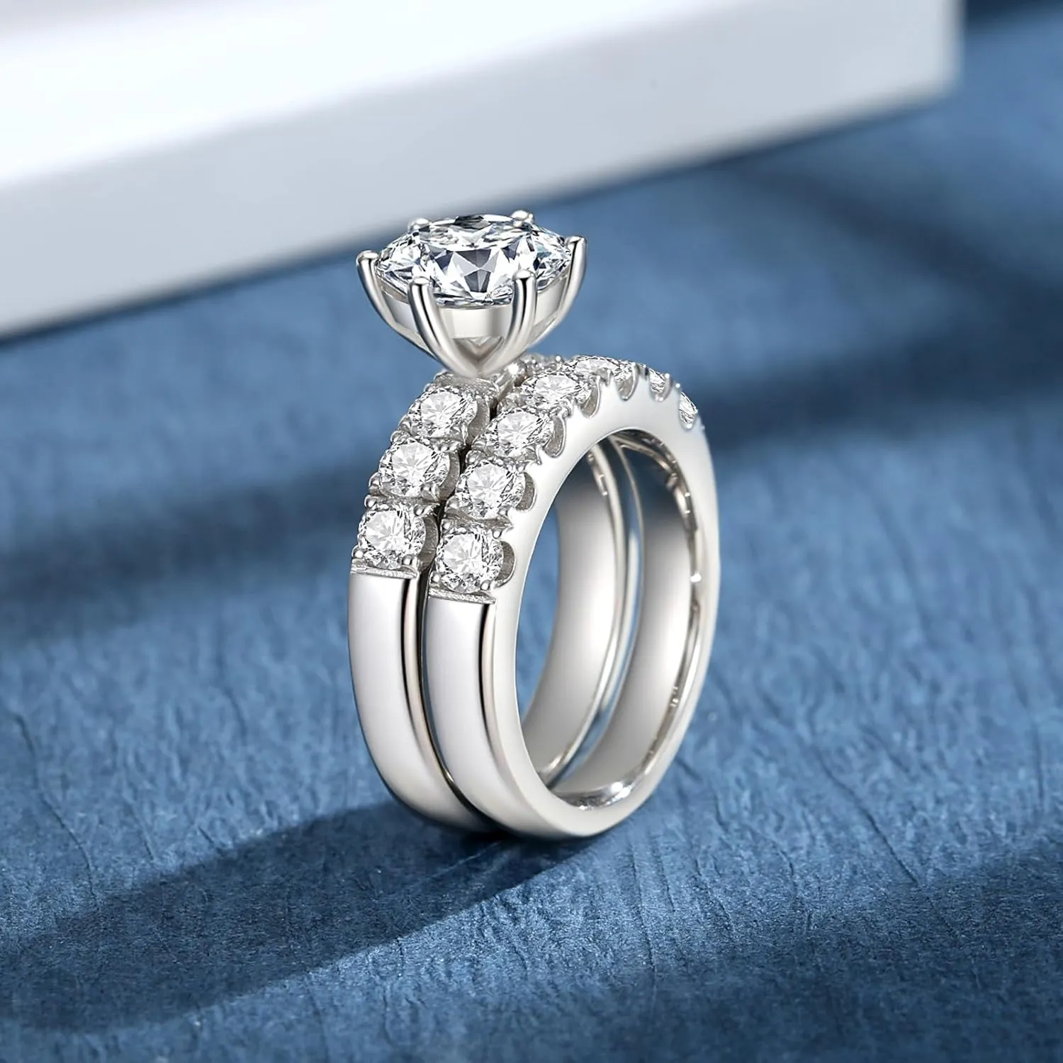 Moissanite Rings for Women Moissanite Bridal Ring Sets Wedding Band D Color VVS1 Round Cut S925 Sterling Silver Engagement Ring Anniversary Wedding Valentines
