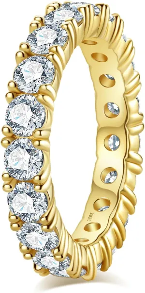Moissanite Wedding Band 4ct/2.1ct D Color VVS1 Round Cut 14K Yellow Gold Plated 925 Sterling Silver Eternity Band Rings for Women