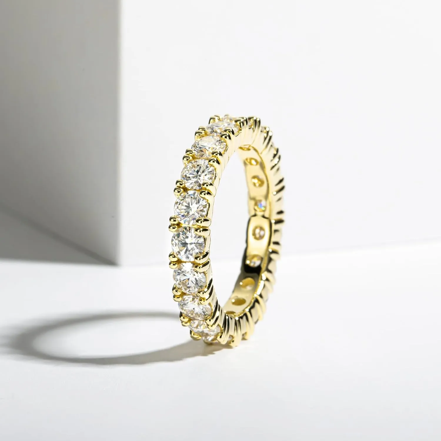 Moissanite Wedding Band 4ct/2.1ct D Color VVS1 Round Cut 14K Yellow Gold Plated 925 Sterling Silver Eternity Band Rings for Women