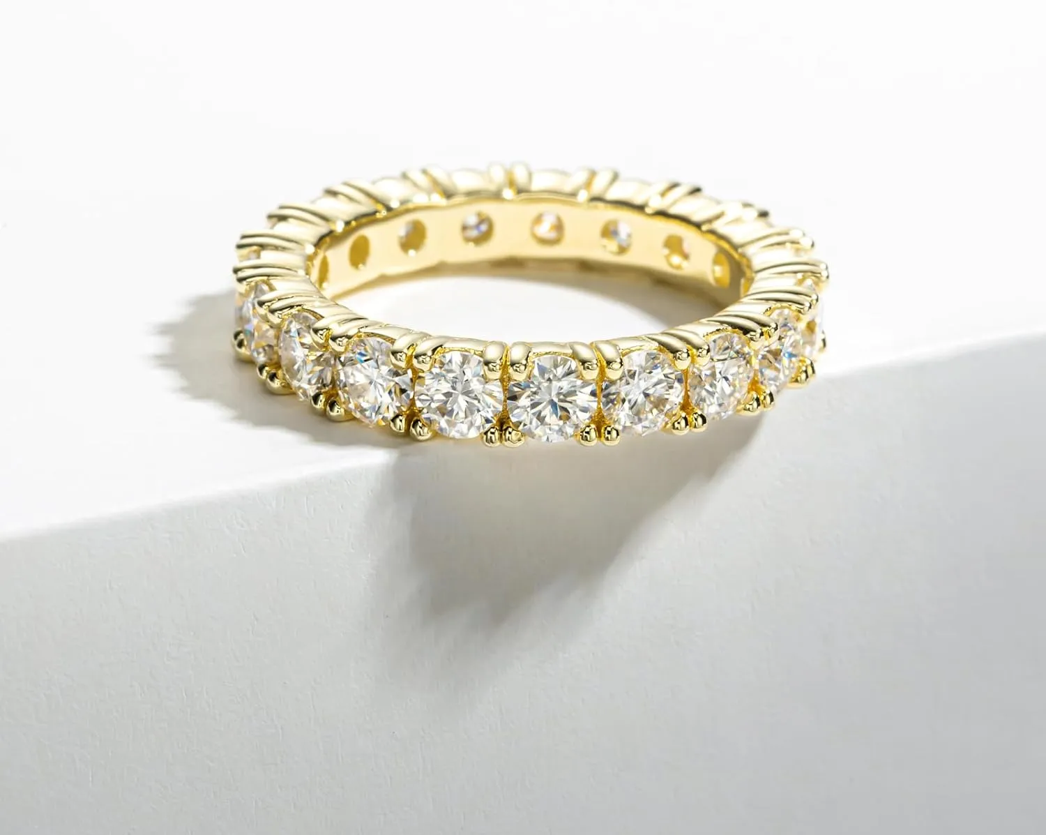 Moissanite Wedding Band 4ct/2.1ct D Color VVS1 Round Cut 14K Yellow Gold Plated 925 Sterling Silver Eternity Band Rings for Women