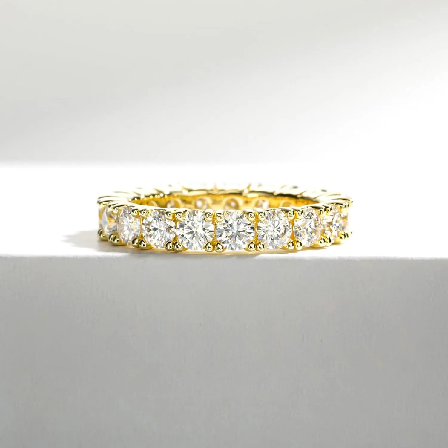 Moissanite Wedding Band 4ct/2.1ct D Color VVS1 Round Cut 14K Yellow Gold Plated 925 Sterling Silver Eternity Band Rings for Women