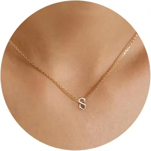 MONOOC Dainty Initial Necklaces for Women Girls - 14K Solid Gold Over Lowercase Initial Necklace Personalized Minimalist Letter Necklace Tiny Gold Initial Necklaces for Women Girls Jewelry