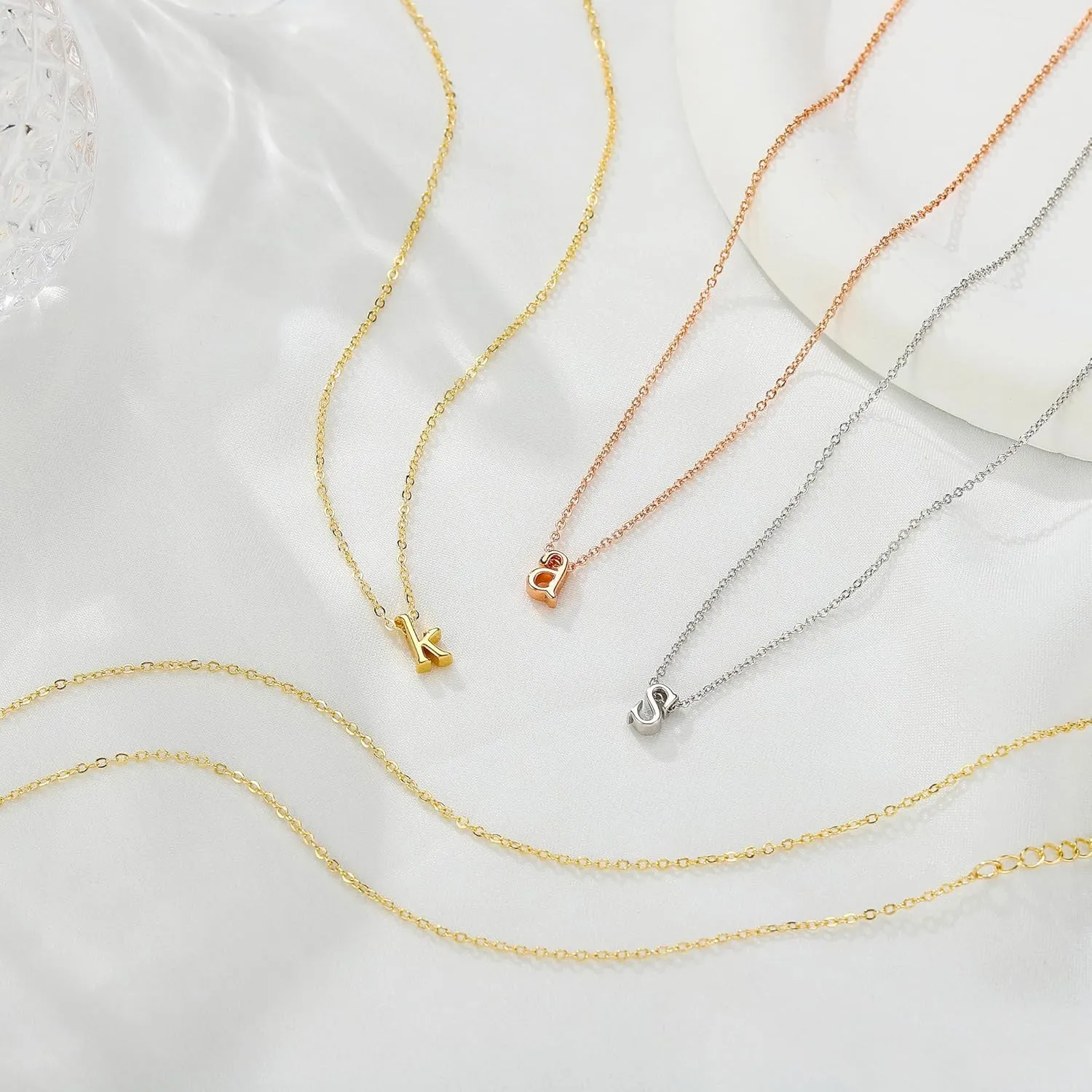 MONOOC Dainty Initial Necklaces for Women Girls - 14K Solid Gold Over Lowercase Initial Necklace Personalized Minimalist Letter Necklace Tiny Gold Initial Necklaces for Women Girls Jewelry