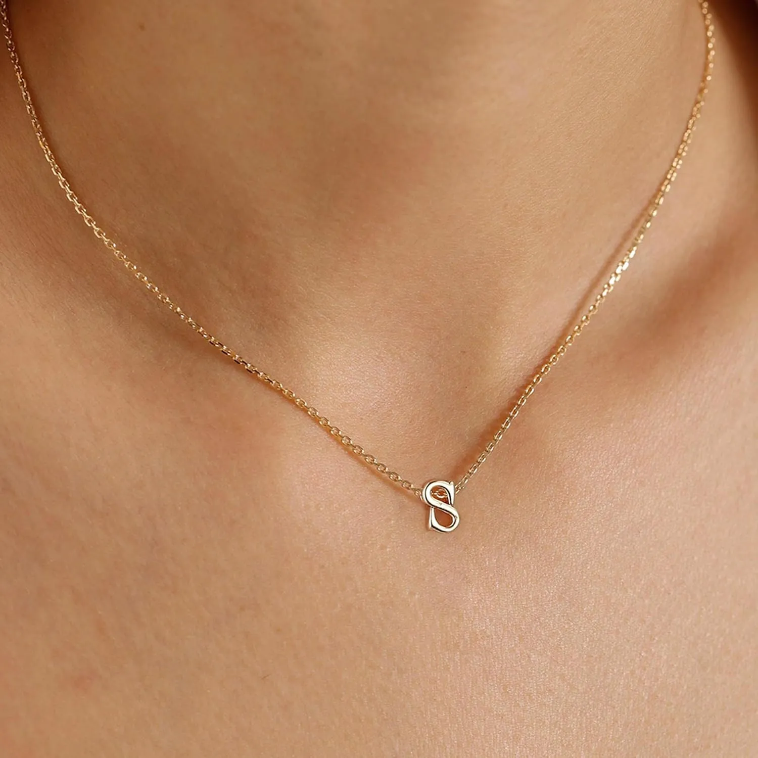MONOOC Dainty Initial Necklaces for Women Girls - 14K Solid Gold Over Lowercase Initial Necklace Personalized Minimalist Letter Necklace Tiny Gold Initial Necklaces for Women Girls Jewelry