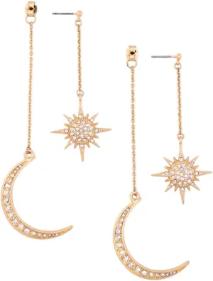 Moon and Star Earrings, Bohemian Asymmetrical Sun Moon Star Dangle Earrings Fashion Long Drop Dangle Stud Earrings Punk Jewelry Gifts for Women