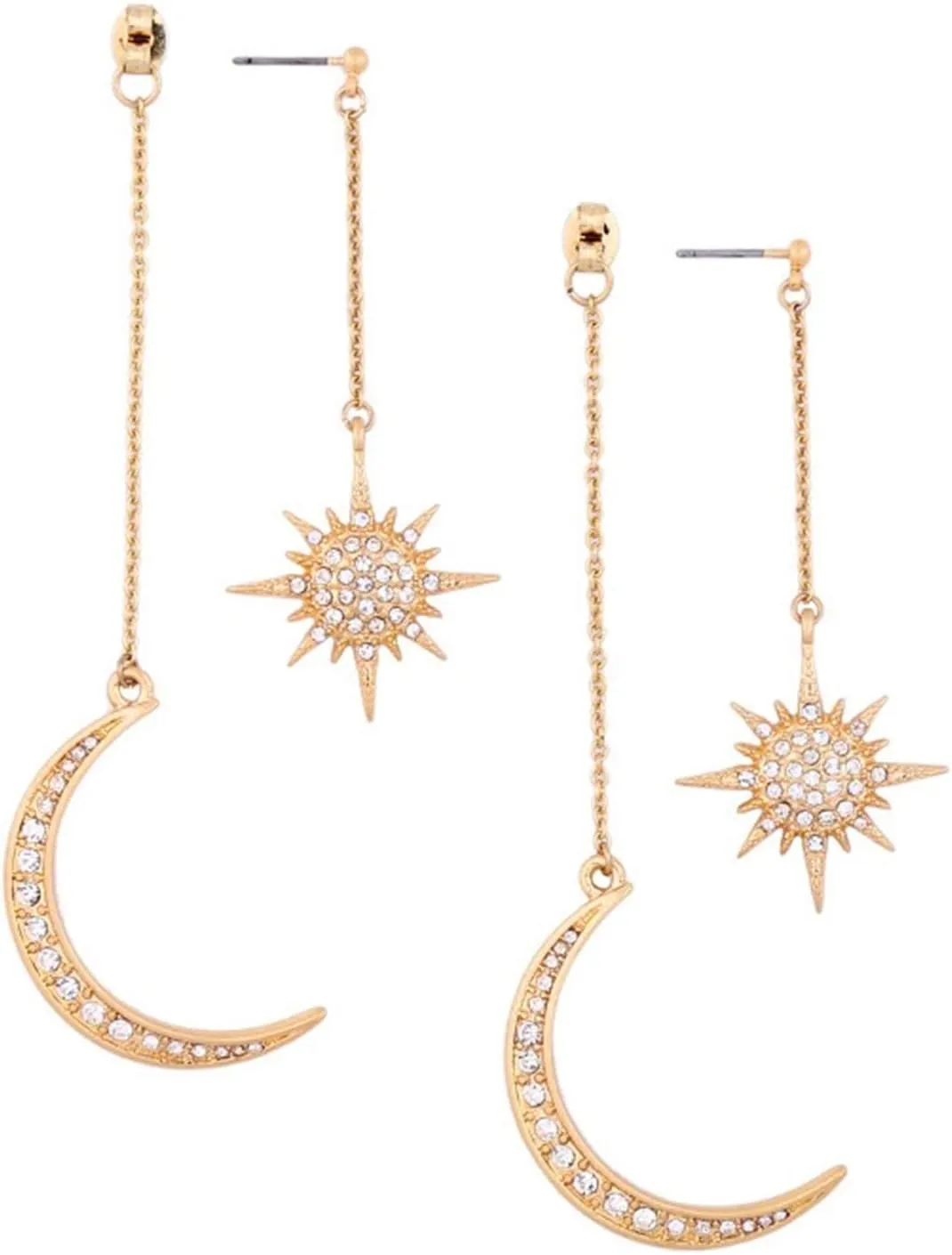 Moon and Star Earrings, Bohemian Asymmetrical Sun Moon Star Dangle Earrings Fashion Long Drop Dangle Stud Earrings Punk Jewelry Gifts for Women
