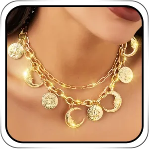 Moon Choker Necklaces Gold Layered Pendant Necklace Chain for Women