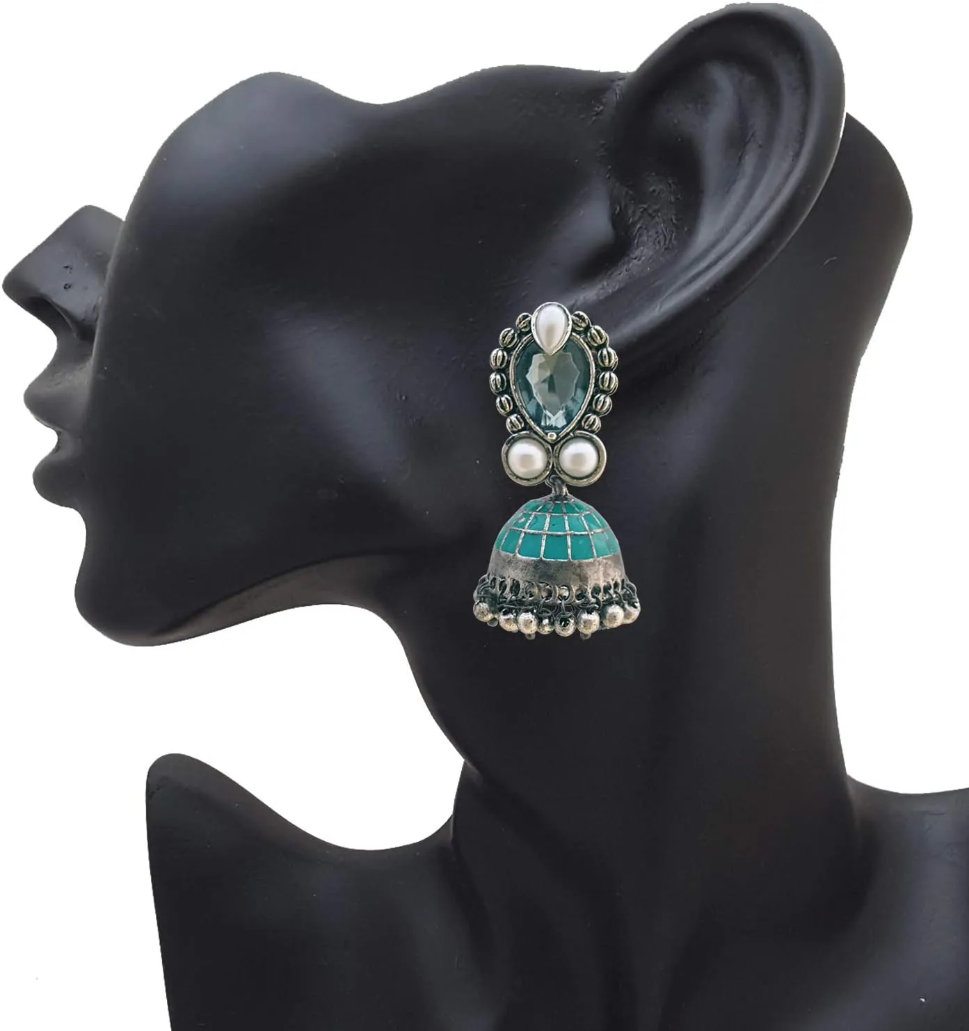 Moonstruck Traditional Indian Golden Minakari Jhumka Earrings With Stones And Pearls for Women