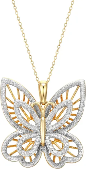 MORGAN & PAIGE .925 Sterling Silver 18K Gold Plated Butterfly Necklace with Diamond Accent - Elegant Filigree Gold Necklace for Women Diamond Pendant Butterfly Gifts for Women, 18 inch
