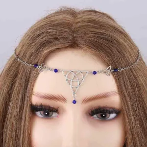 Mosako Vintage Silver Irish Knot Headpieces With Blue Crystal Drop Indian Tassel Chains - Forehead Halloween Elegant Hair Accessories for Women and Girls - Delicate Festival Party Jewelry