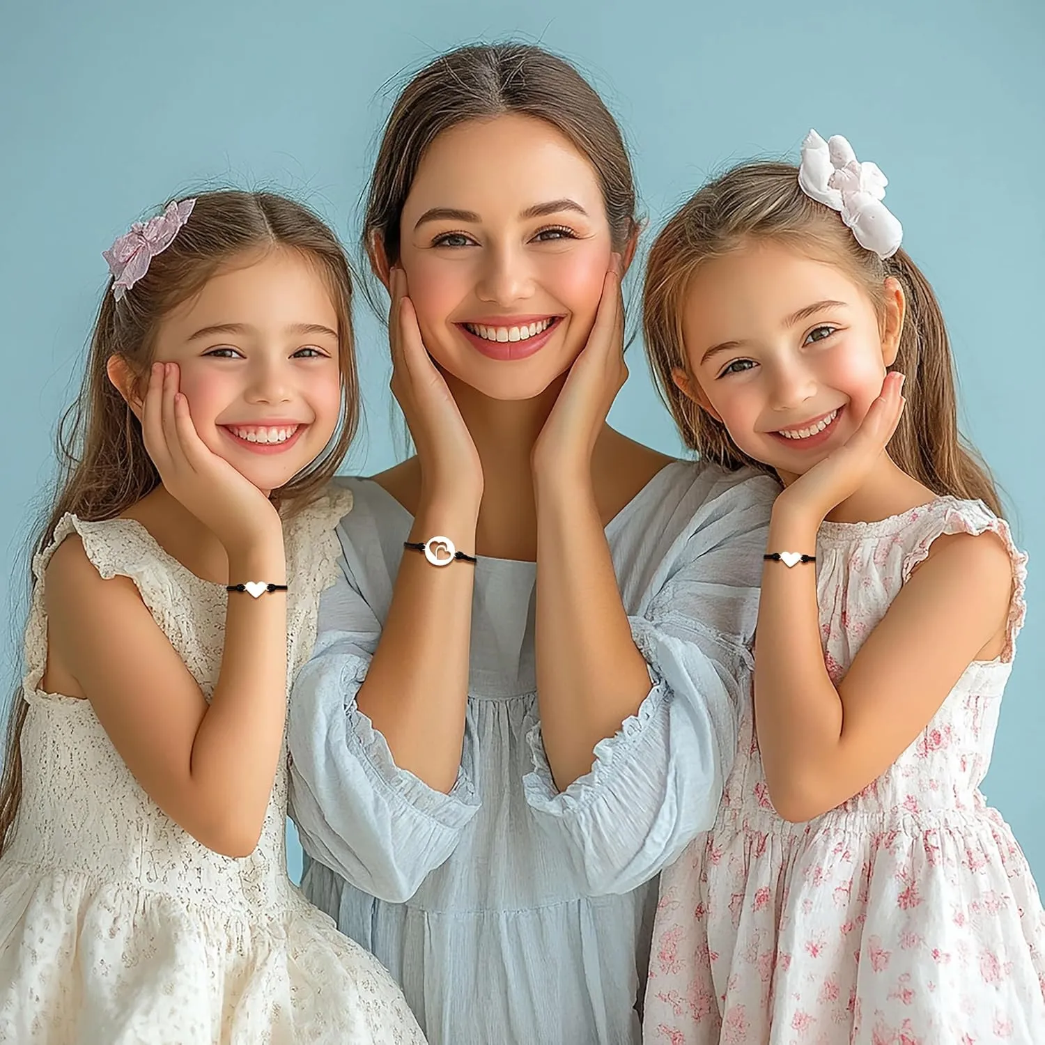 Mother & Daughters Matching Bracelets - Set of 4 Heart Love Bracelets for Family, Mom & Me Gifts, Mothers Day Jewelry