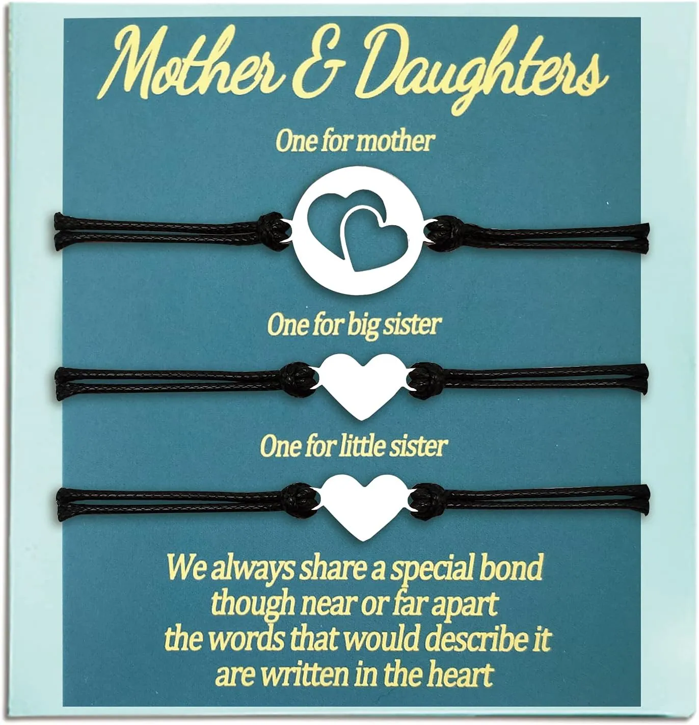 Mother & Daughters Matching Bracelets - Set of 4 Heart Love Bracelets for Family, Mom & Me Gifts, Mothers Day Jewelry