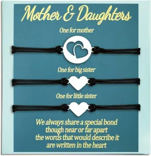 Mother & Daughters Matching Bracelets - Set of 4 Heart Love Bracelets for Family, Mom & Me Gifts, Mothers Day Jewelry