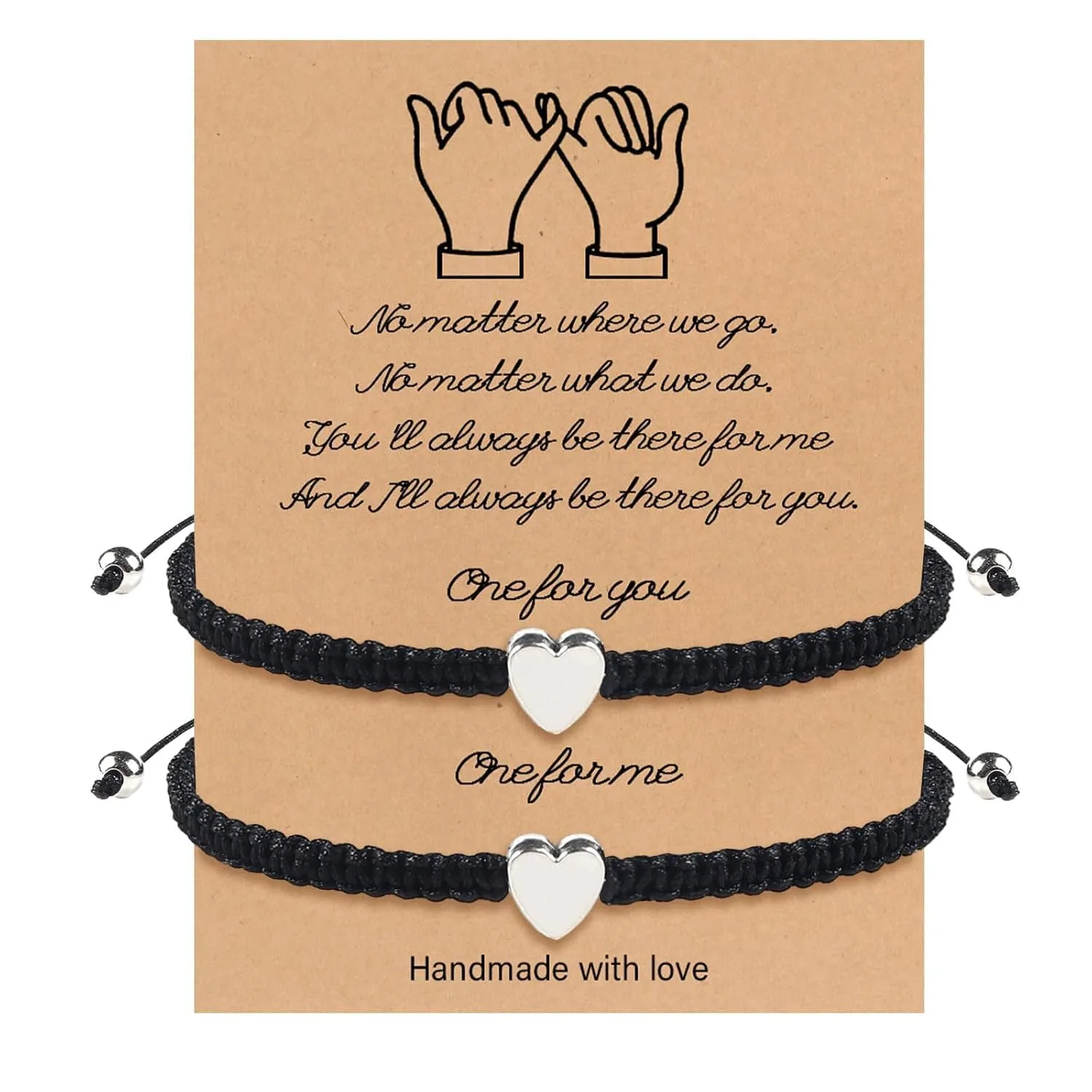 Mother's Day Gifts Mother Daughter Bracelets, 2Pcs Heart Charm Long Disdance Black String Bracelet for Women Men, Adjustable Rope Braided Jewelry for Friendship Couples Family
