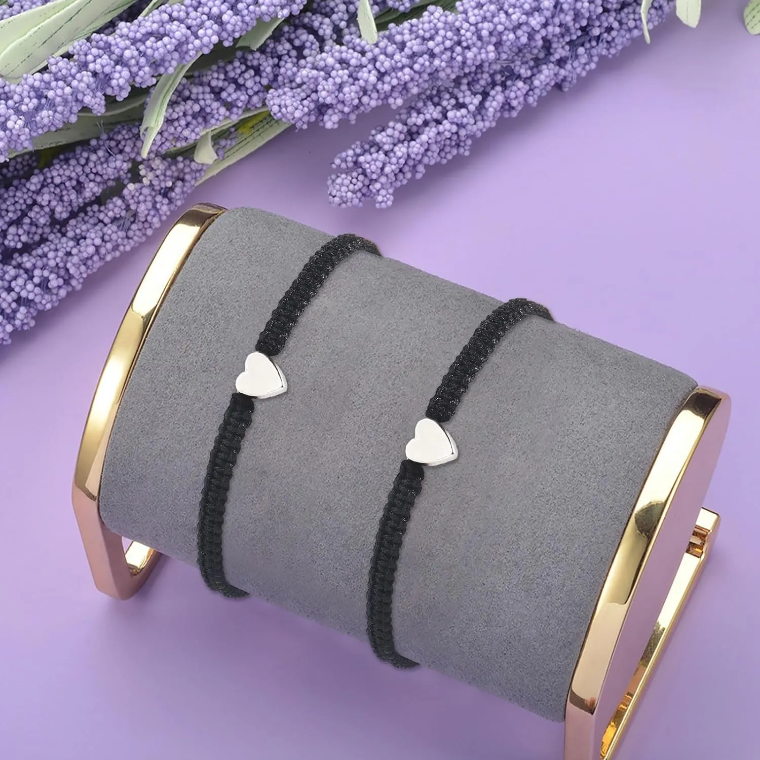 Mother's Day Gifts Mother Daughter Bracelets, 2Pcs Heart Charm Long Disdance Black String Bracelet for Women Men, Adjustable Rope Braided Jewelry for Friendship Couples Family