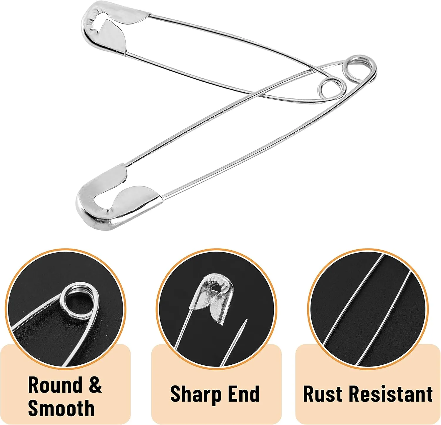 Mr. Pen Assorted Safety Pins - 300 Pack, Silver, Small & Large Sizes, Bulk for Clothes