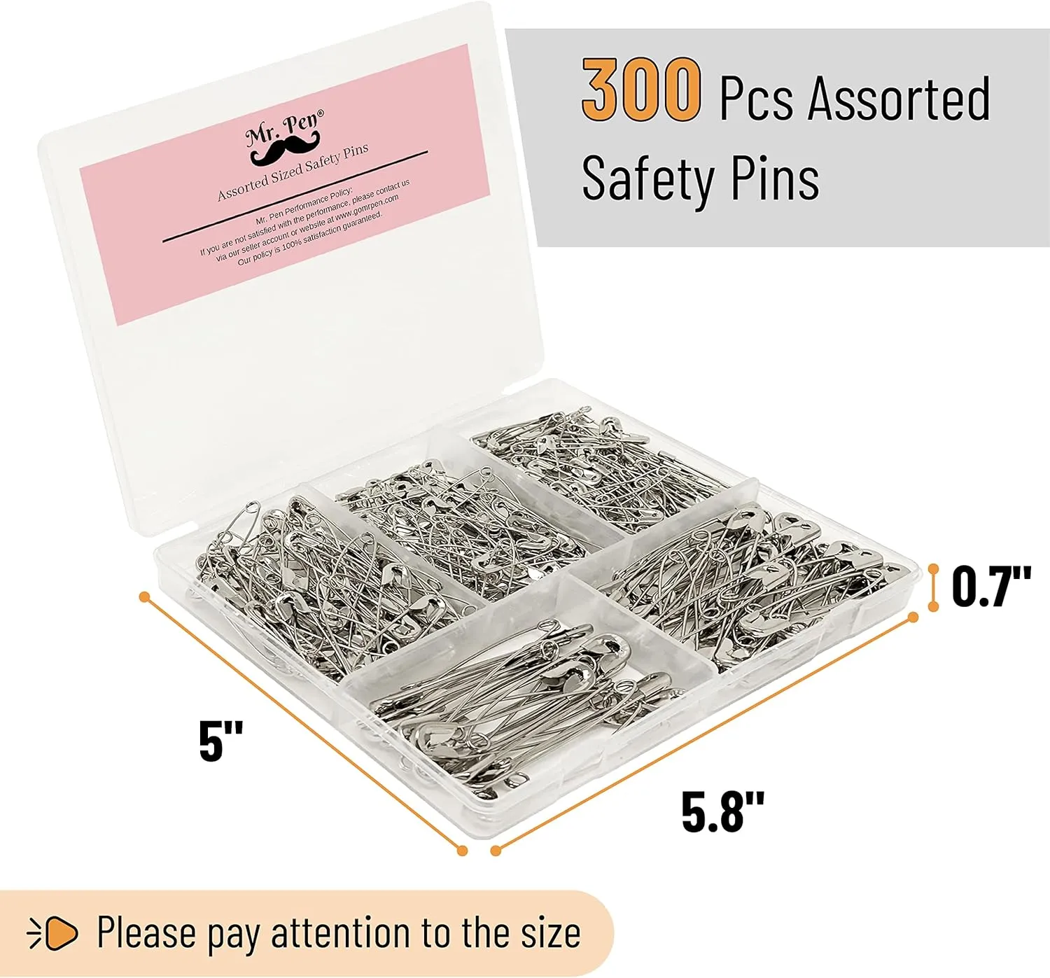 Mr. Pen Assorted Safety Pins - 300 Pack, Silver, Small & Large Sizes, Bulk for Clothes
