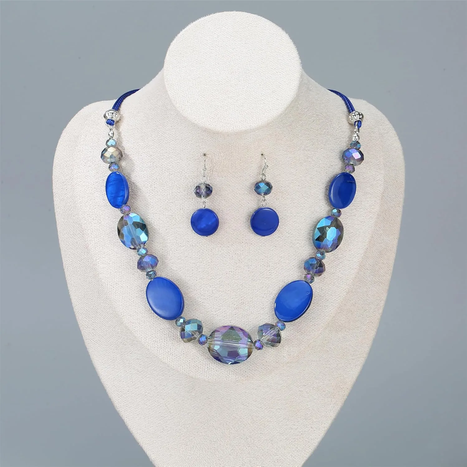 Multi Color Beaded Statement Necklace and Earrings for women Shiny Crystal Stone Beads Choker