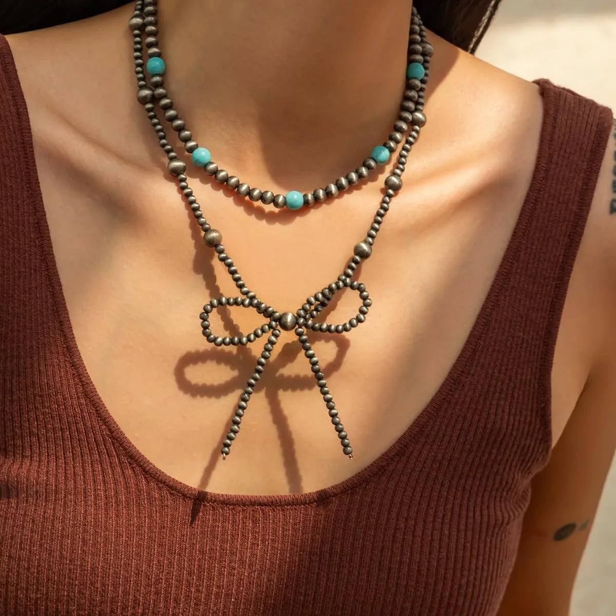 Multi strand Navajo Pearl Necklace Layer Navajo Pearls Western Jewelry for Women Boho Vintage Choker Turquoise Necklaces