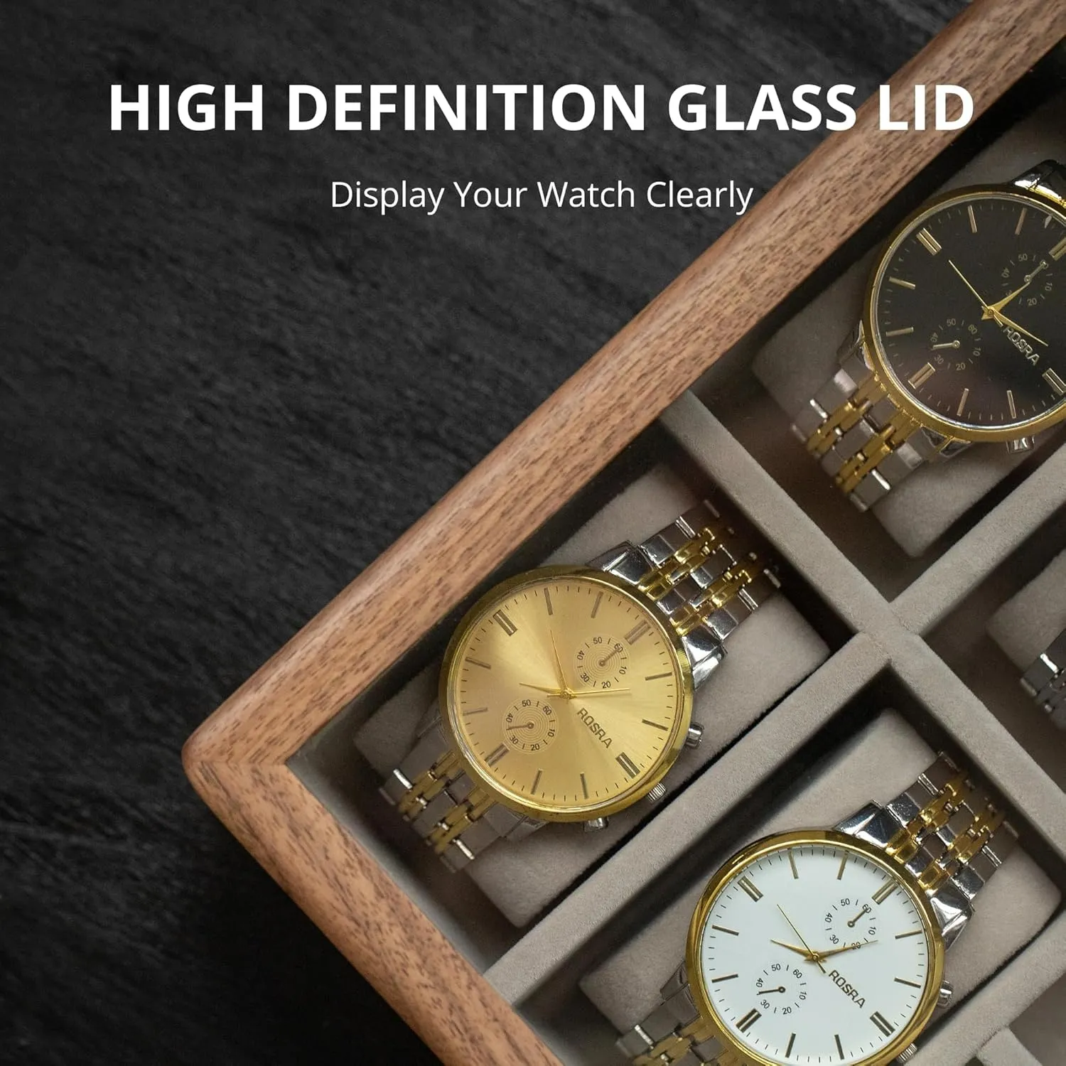 muso wood Watch Box Sunglasses Box, 7 Slot Men's Watch Box, Watch and Sunglasses Organizer with Glass Lid, Watch Box with Removable Velvet Pillow, Father's Day Gift - 7 Slot, Walnut, SN14234